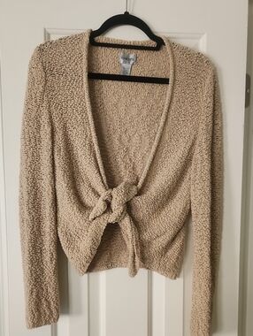 Chicos Beige Knit Tie-Front Women's Cardigan